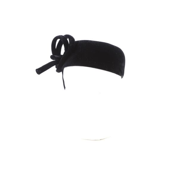 Vintage Black Velvet Hat Pillbox Fascinator Bow Retro Mid Century Cocktail main image 11